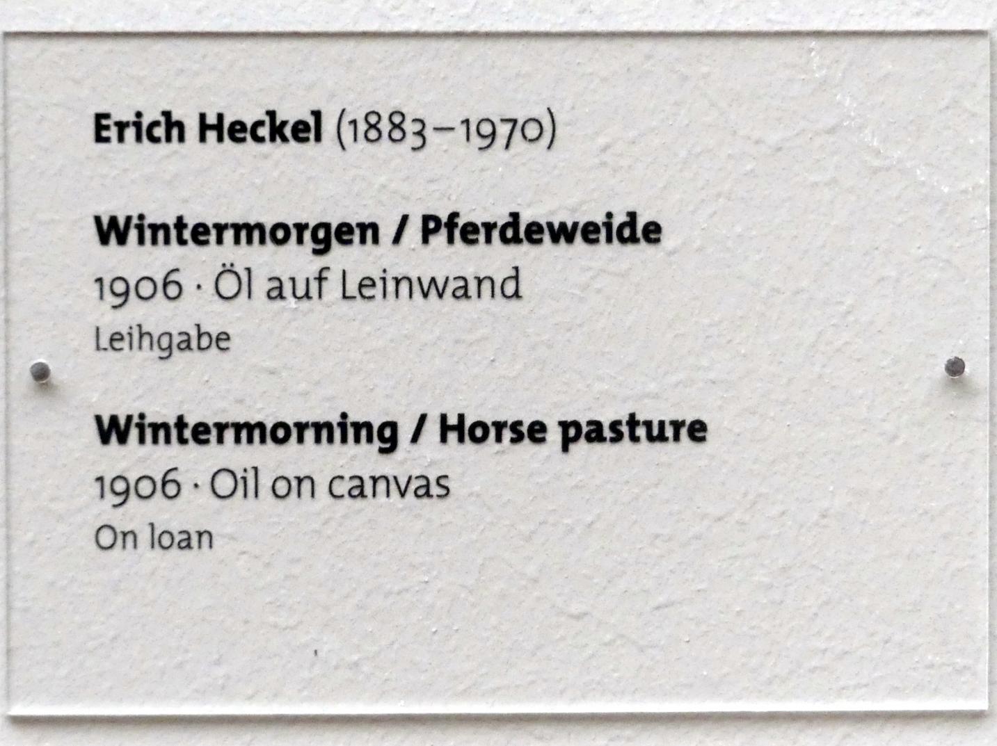 Erich Heckel (1906–1958), Wintermorgen / Pferdeweide, Dresden, Albertinum, Galerie Neue Meister, 2. Obergeschoss, Saal 13, 1906, Bild 2/2