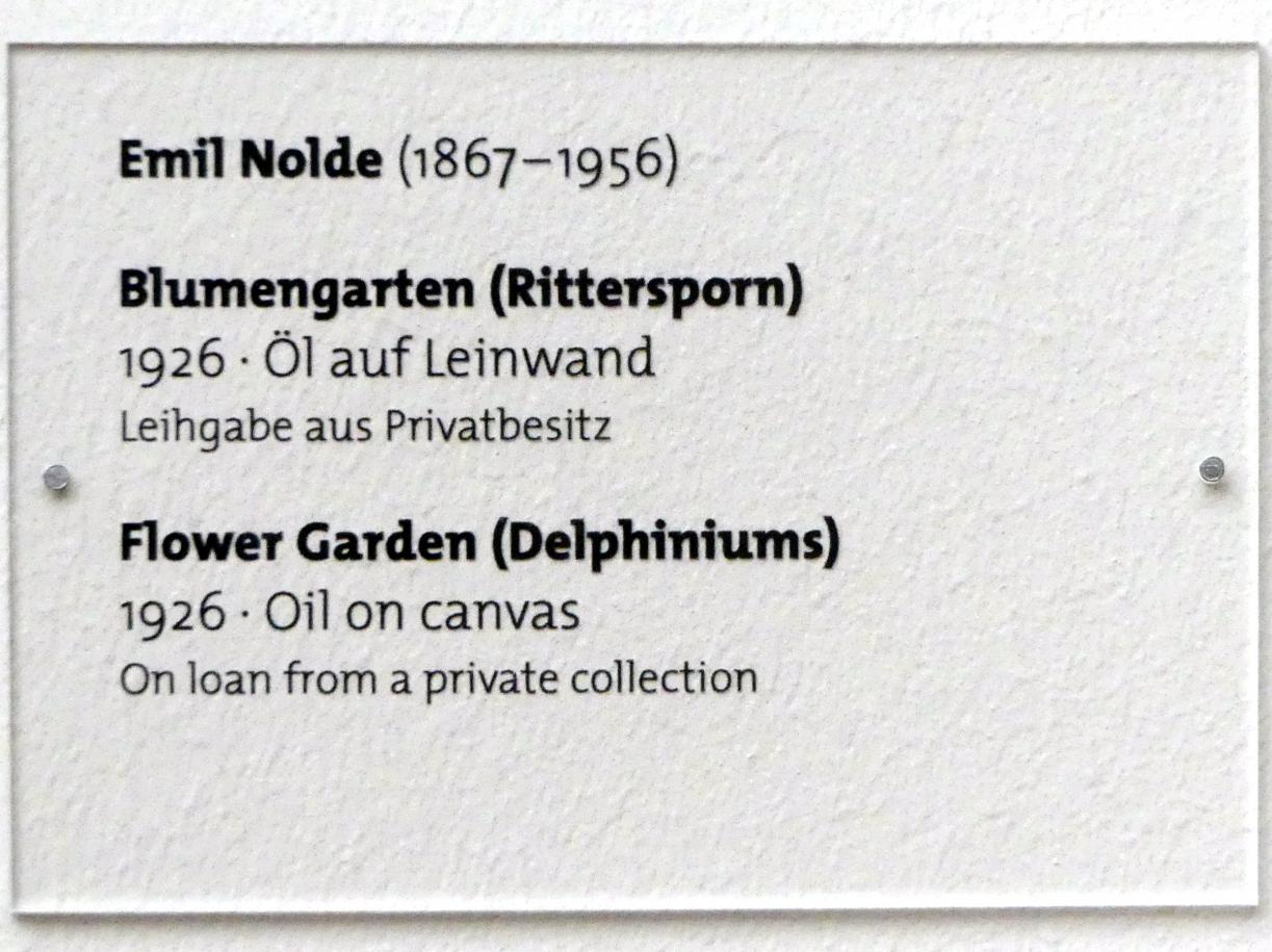 Emil Nolde (1903–1946), Blumengarten (Rittersporn), Dresden, Albertinum, Galerie Neue Meister, 2. Obergeschoss, Saal 13, 1926, Bild 2/2
