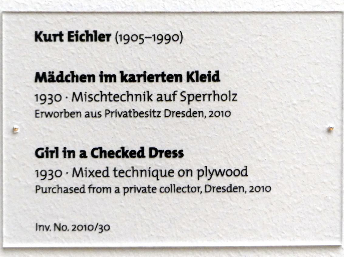 Kurt Eichler (1930), Mädchen im karierten Kleid, Dresden, Albertinum, Galerie Neue Meister, 2. Obergeschoss, Saal 15, 1930, Bild 2/2