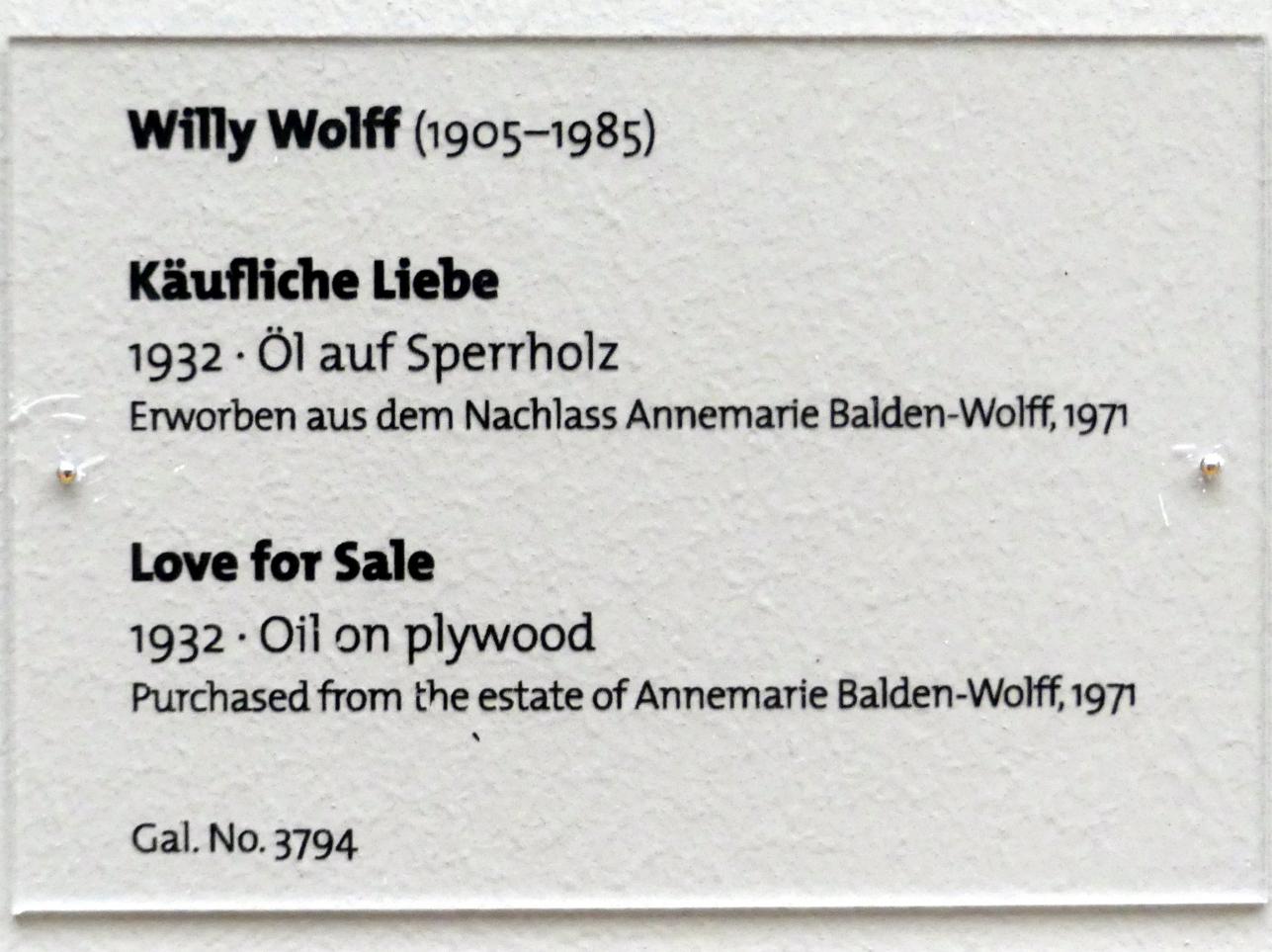 Willy Wolff (1932–1968), Käufliche Liebe, Dresden, Albertinum, Galerie Neue Meister, 2. Obergeschoss, Saal 15, 1932, Bild 2/2