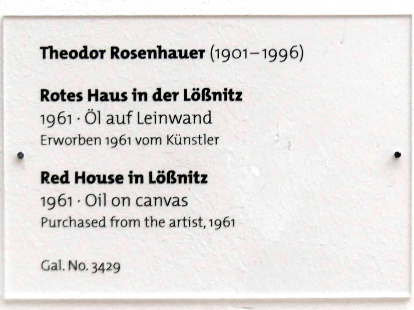 Theodor Rosenhauer (1948–1981), Rotes Haus in der Lößnitz, Dresden, Albertinum, Galerie Neue Meister, 2. Obergeschoss, Saal 16, 1961, Bild 2/2