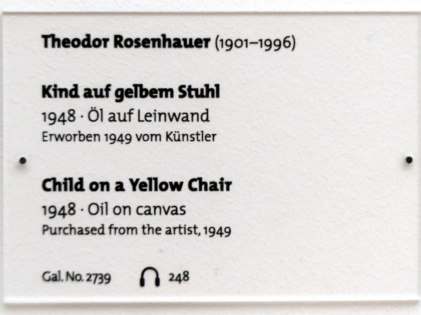 Theodor Rosenhauer (1948–1981), Kind auf gelbem Stuhl, Dresden, Albertinum, Galerie Neue Meister, 2. Obergeschoss, Saal 16, 1948, Bild 2/2