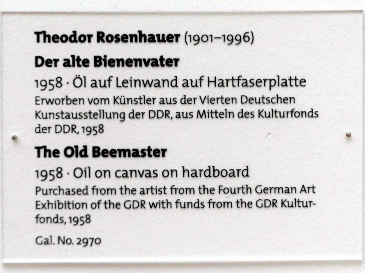 Theodor Rosenhauer (1948–1981), Der alte Bienenvater, Dresden, Albertinum, Galerie Neue Meister, 2. Obergeschoss, Saal 16, 1958, Bild 2/2