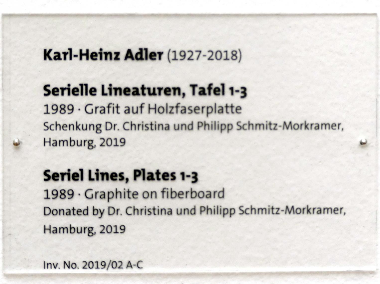 Karl-Heinz Adler (1987–1992), Serielle Lineaturen, Tafel 1-3, Dresden, Albertinum, Galerie Neue Meister, 2. Obergeschoss, Saal 18, 1989, Bild 2/2