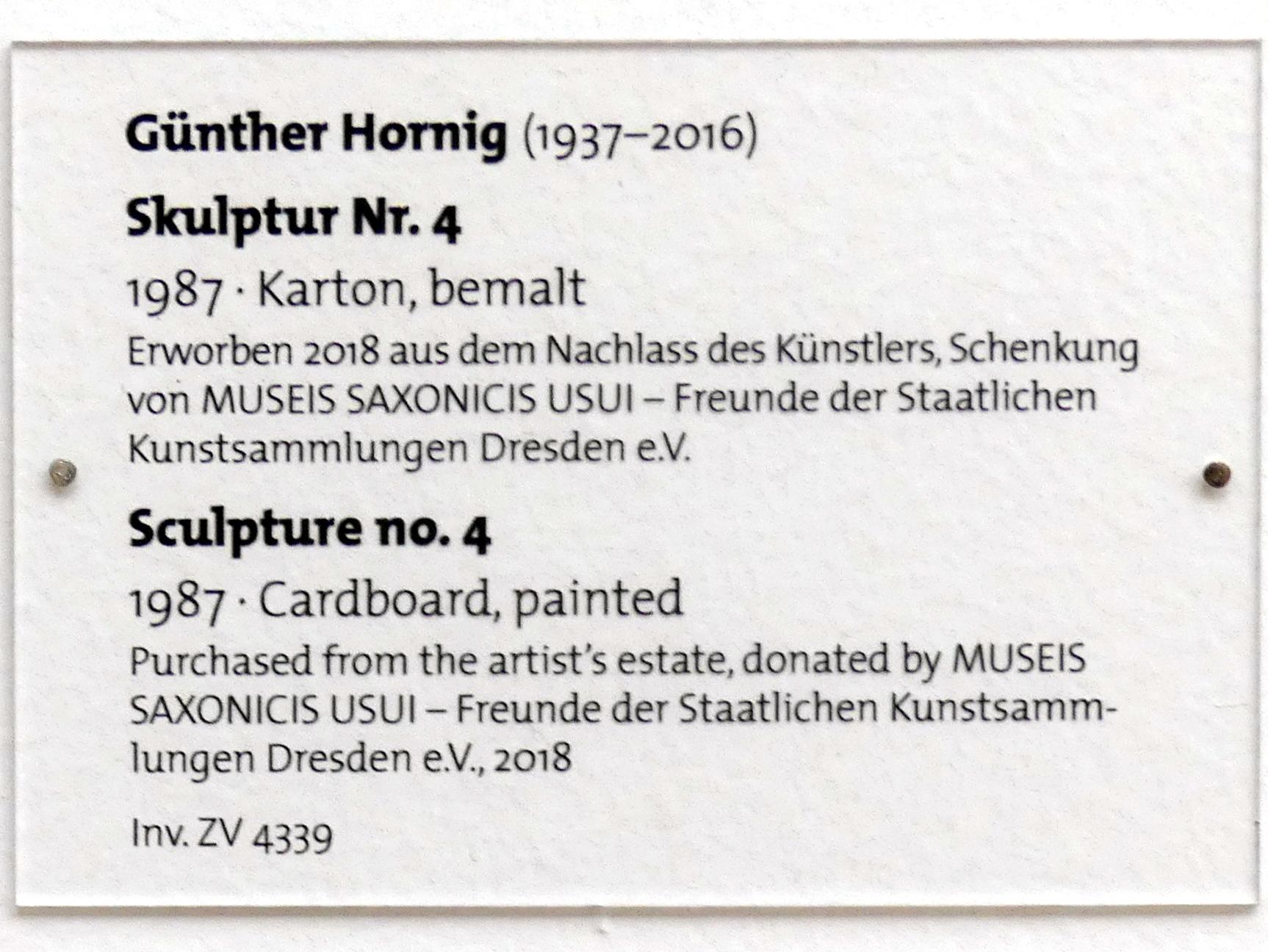 Günther Hornig (1985–1987), Skulptur Nr. 4, Dresden, Albertinum, Galerie Neue Meister, 2. Obergeschoss, Saal 19, 1987, Bild 3/3