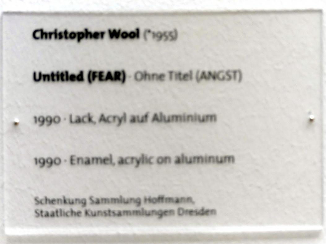 Christopher Wool (1990–1994), Untitled (FEAR) - Ohne Titel (ANGST), Dresden, Albertinum, Galerie Neue Meister, 2. Obergeschoss, Treppenhaus, 1990, Bild 3/3