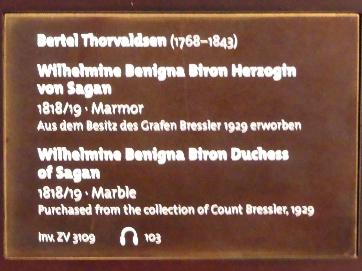 Bertel Thorvaldsen (1805–1836), Wilhelmine Benigna Biron Herzogin von Sagan, Dresden, Albertinum, Galerie Neue Meister, 1. Obergeschoss, Mosaiksaal, 1818–1819, Bild 2/2