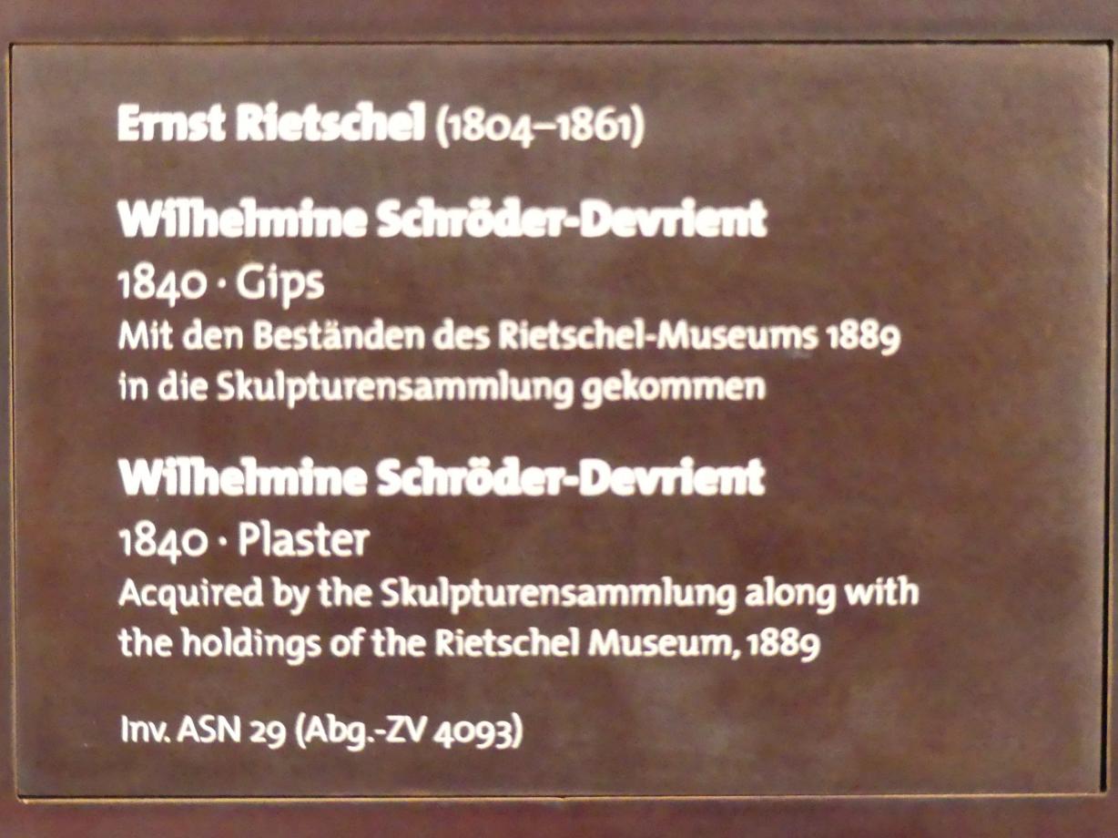 Ernst Rietschel (1829–1859), Wilhelmine Schröder-Devrient, Dresden, Albertinum, Galerie Neue Meister, 1. Obergeschoss, Mosaiksaal, 1840, Bild 2/2