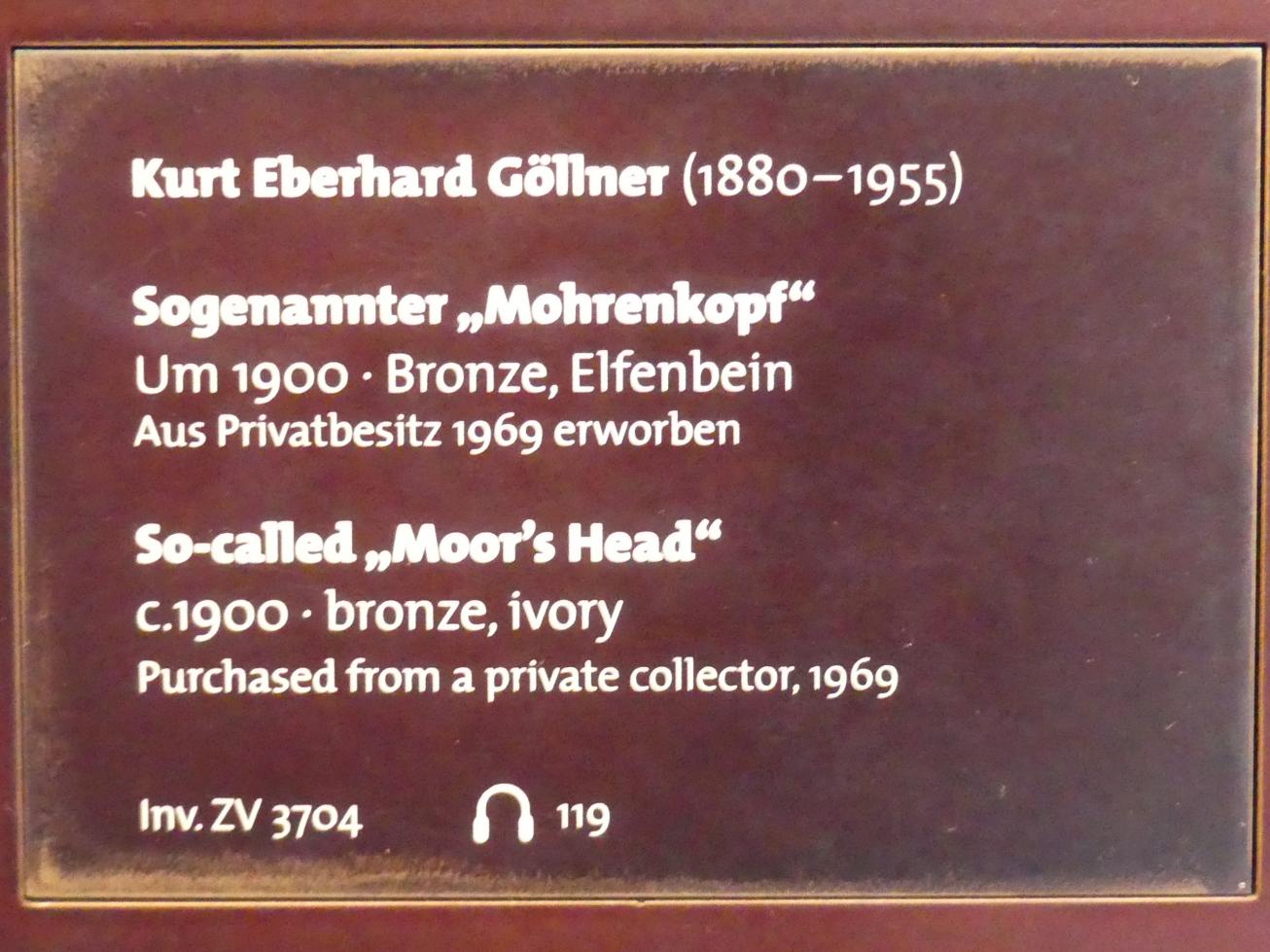 Kurt Eberhard Goellner (1900), Sogenannter "Mohrenkopf", Dresden, Albertinum, Galerie Neue Meister, 1. Obergeschoss, Klingersaal, um 1900, Bild 3/3