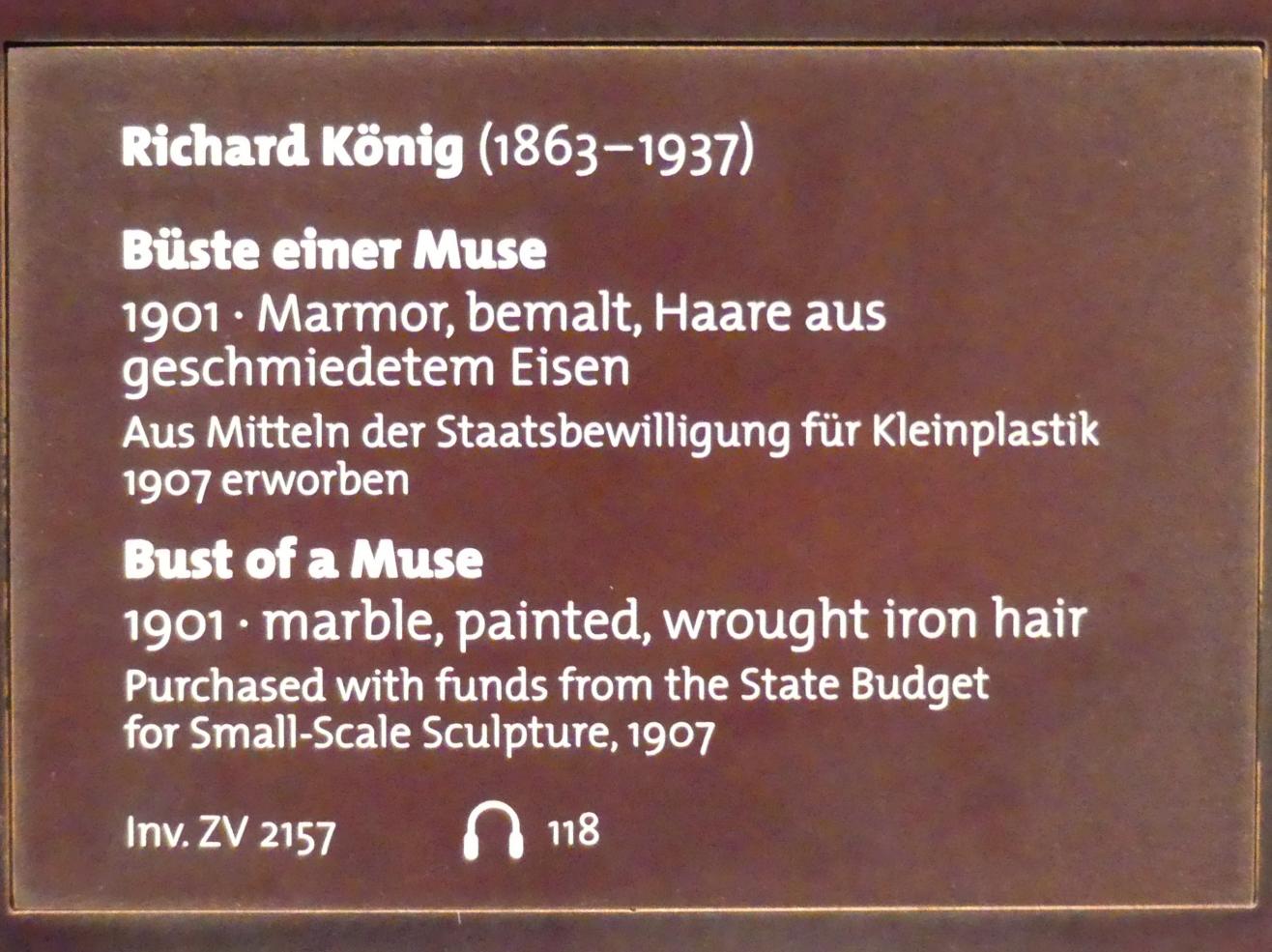 Richard König (1901), Büste einer Muse, Dresden, Albertinum, Galerie Neue Meister, 1. Obergeschoss, Klingersaal, 1901, Bild 3/3