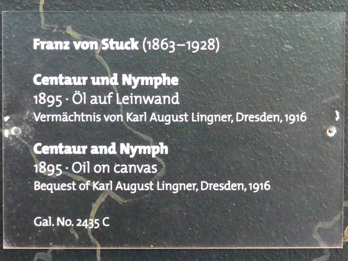 Franz von Stuck (1890–1923), Centaur und Nymphe, Dresden, Albertinum, Galerie Neue Meister, 1. Obergeschoss, Klingersaal, 1895, Bild 2/2