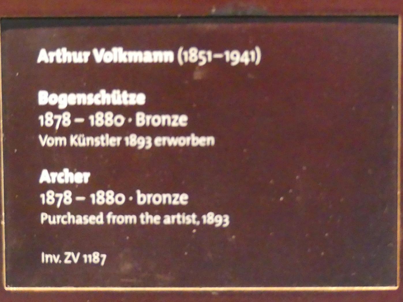 Artur Volkmann (1879–1896), Bogenschütze, Dresden, Albertinum, Galerie Neue Meister, 1. Obergeschoss, Klingersaal, 1878–1880, Bild 5/5