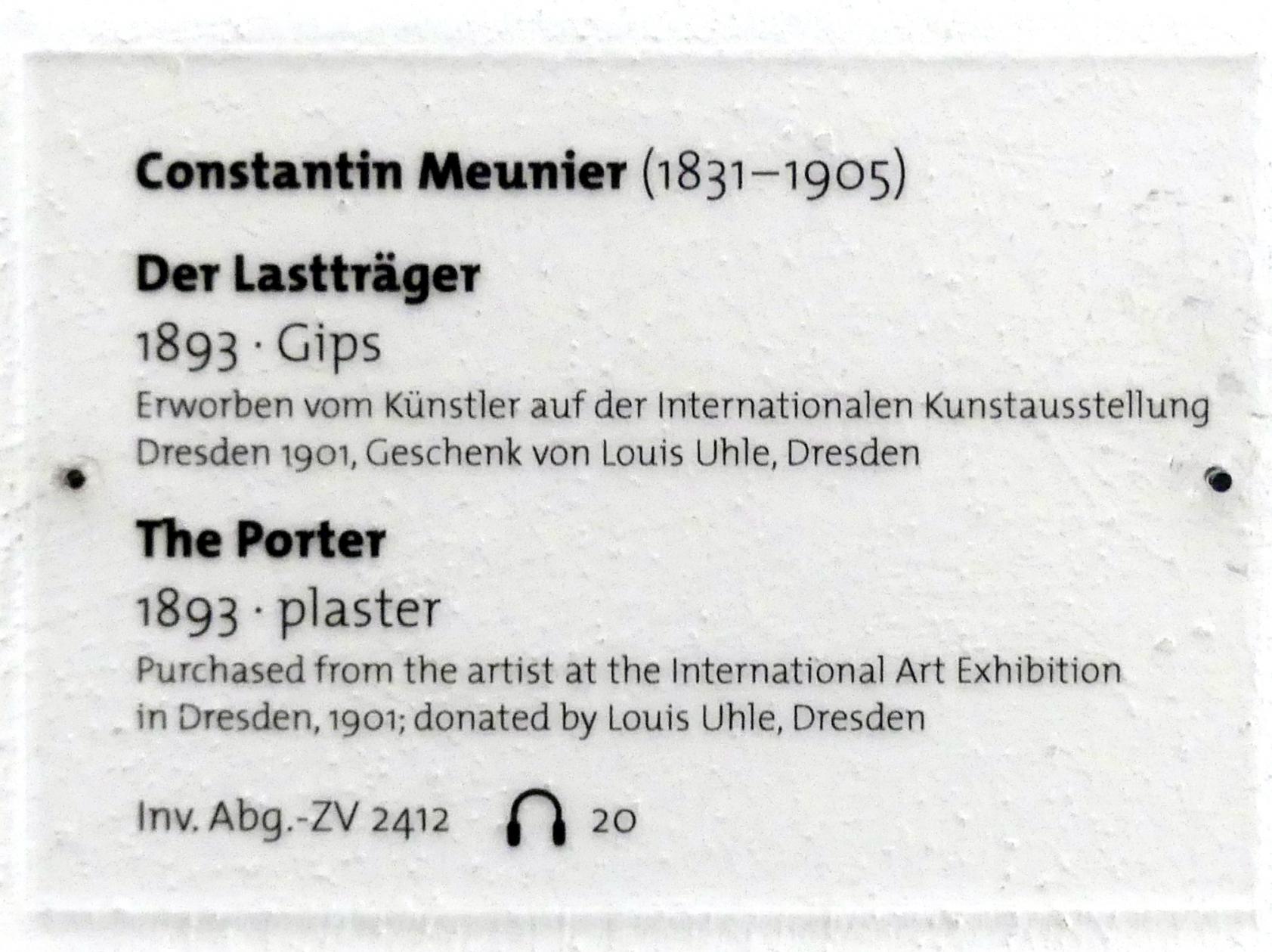 Constantin Meunier (1884–1897), Der Lastträger, Dresden, Albertinum, Galerie Neue Meister, Erdgeschoss, Skulpturenhalle, 1893, Bild 3/3