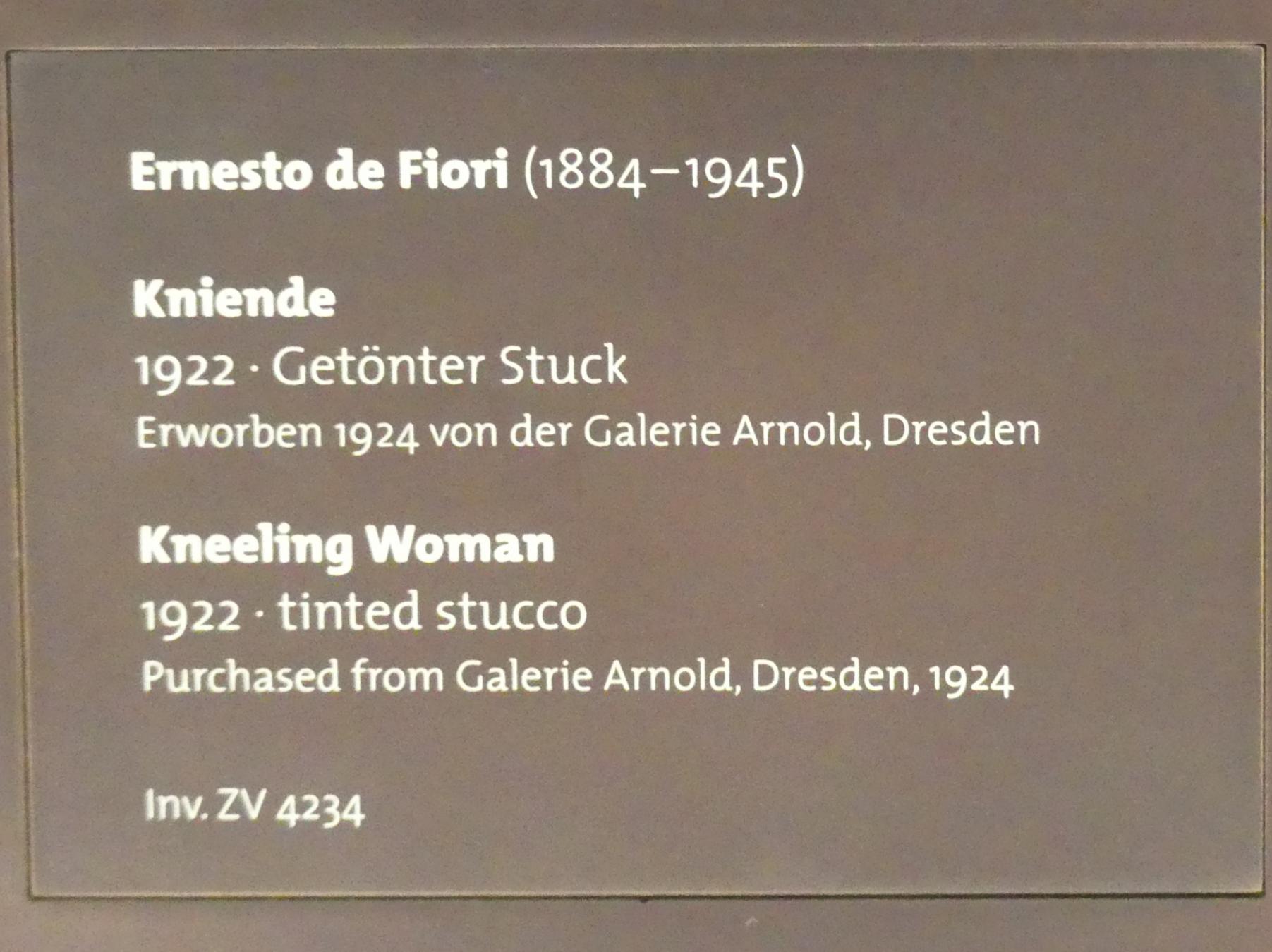 Ernesto de Fiori (1922), Kniende, Dresden, Albertinum, Galerie Neue Meister, Erdgeschoss, Skulpturenhalle, 1922, Bild 2/2