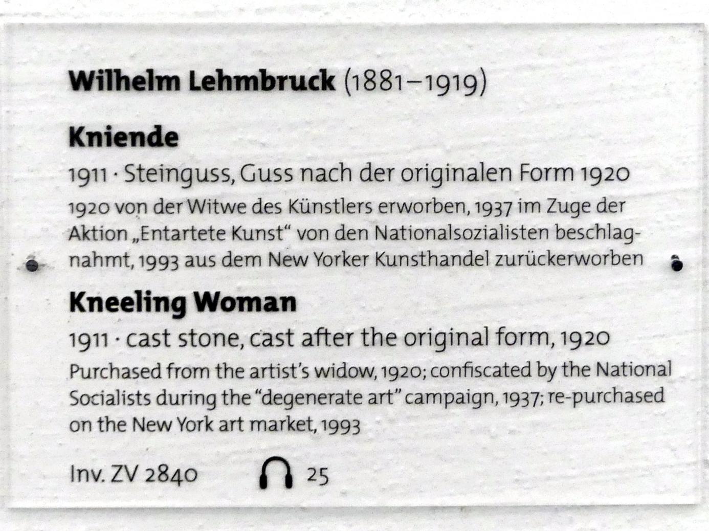 Wilhelm Lehmbruck (1909–1918), Kniende, Dresden, Albertinum, Galerie Neue Meister, Erdgeschoss, Skulpturenhalle, 1911, Bild 9/9