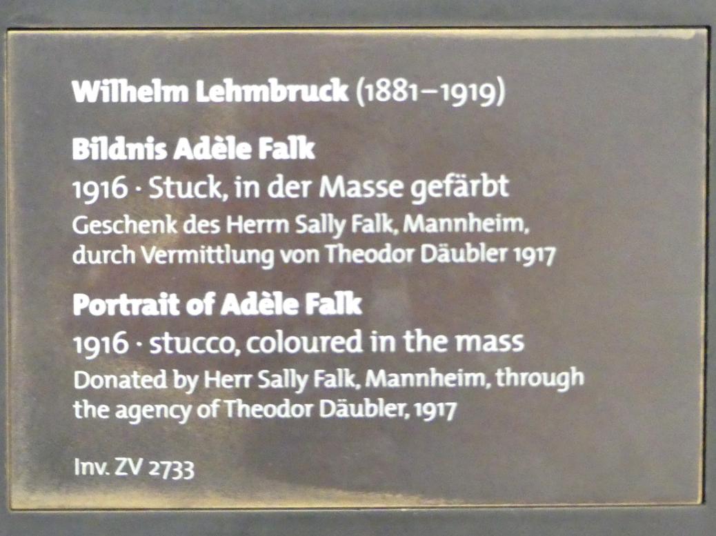 Wilhelm Lehmbruck (1909–1918), Bildnis Adèle Falk, Dresden, Albertinum, Galerie Neue Meister, Erdgeschoss, Skulpturenhalle, 1916, Bild 4/4