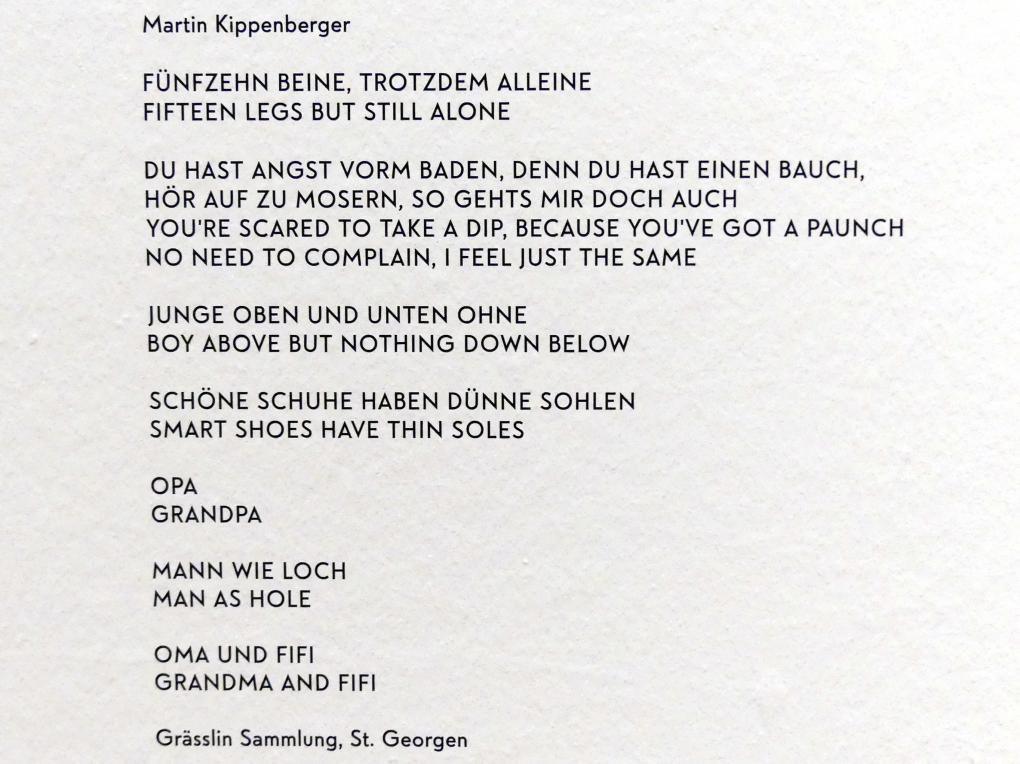 Martin Kippenberger (1984–1996), Schöne Schuhe haben dünne Sohlen, München, Lenbachhaus, Kunstbau, Ausstellung "BODY CHECK" vom 21.05.-15.09.2019, Undatiert, Bild 3/3