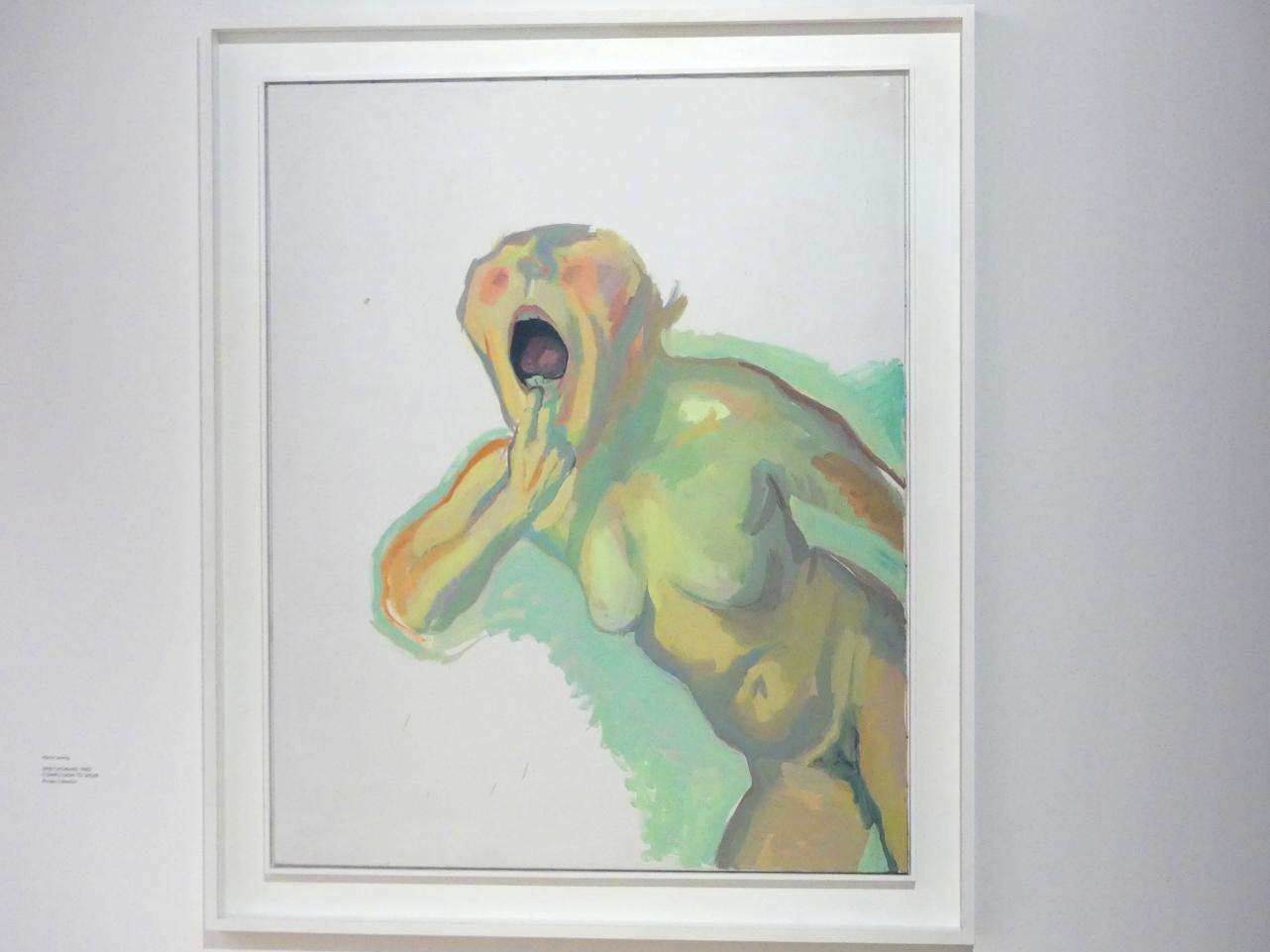 Maria Lassnig (1945–2011), Sprechzwang, München, Lenbachhaus, Kunstbau, Ausstellung "BODY CHECK" vom 21.05.-15.09.2019, 1980, Bild 1/2