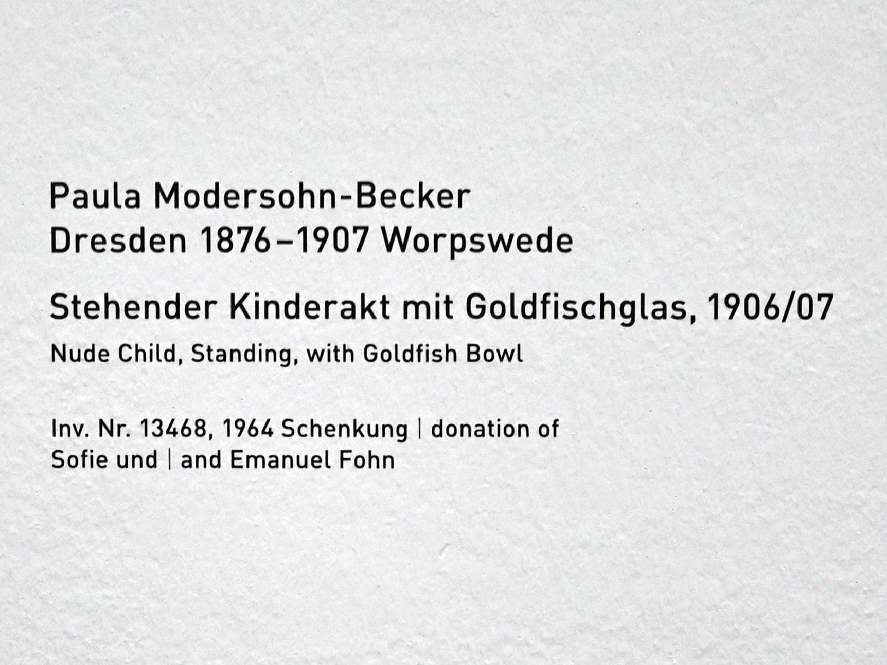 Paula Modersohn-Becker (1900–1910), Stehender Kinderakt mit Goldfischglas, München, Pinakothek der Moderne, Saal 1, 1906–1907, Bild 2/2