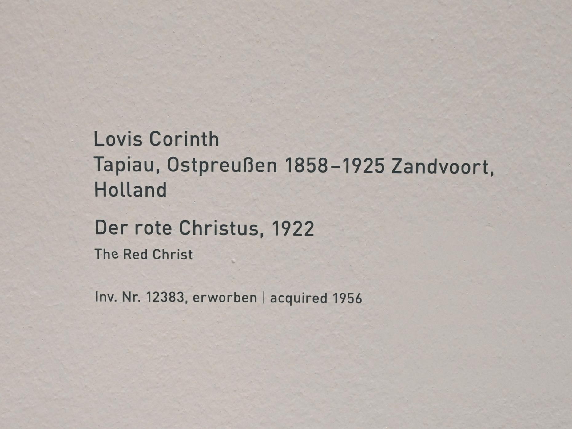 Lovis Corinth (1891–1925), Der rote Christus, München, Pinakothek der Moderne, Saal 4, 1922, Bild 2/2