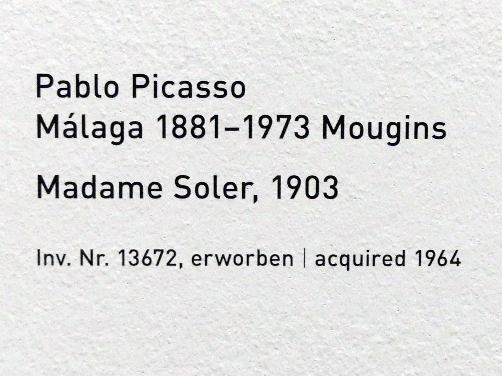 Pablo Picasso (1897–1972), Madame Soler, München, Pinakothek der Moderne, Saal 6, 1903, Bild 2/2