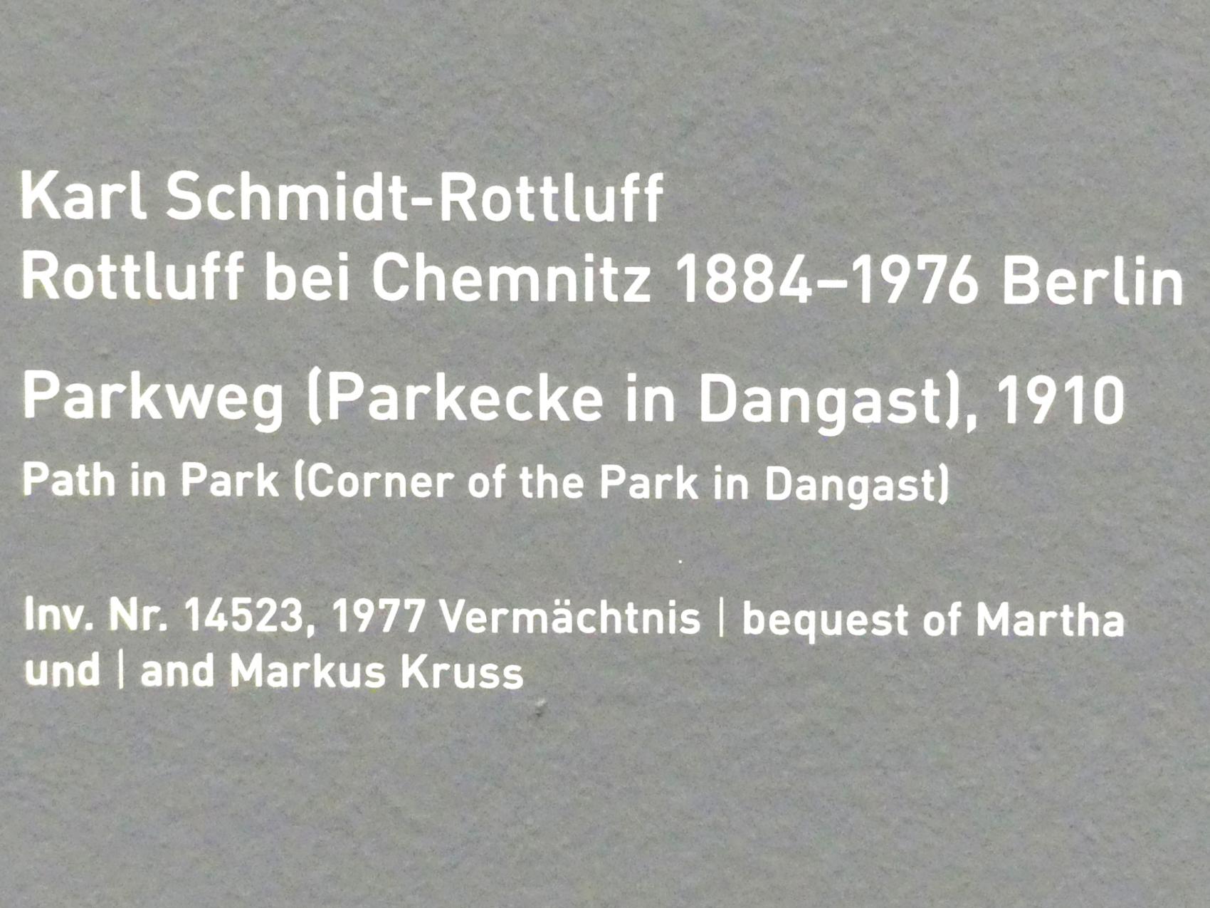 Karl Schmidt-Rottluff (1907–1937), Parkweg (Parkecke in Dangast), München, Pinakothek der Moderne, Saal 7, 1910, Bild 2/2