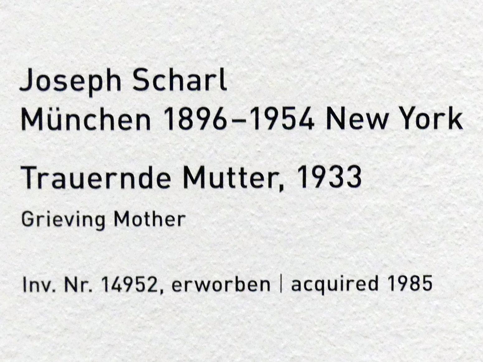 Josef Scharl (1933), Trauernde Mutter, München, Pinakothek der Moderne, Saal 7, 1933, Bild 2/2
