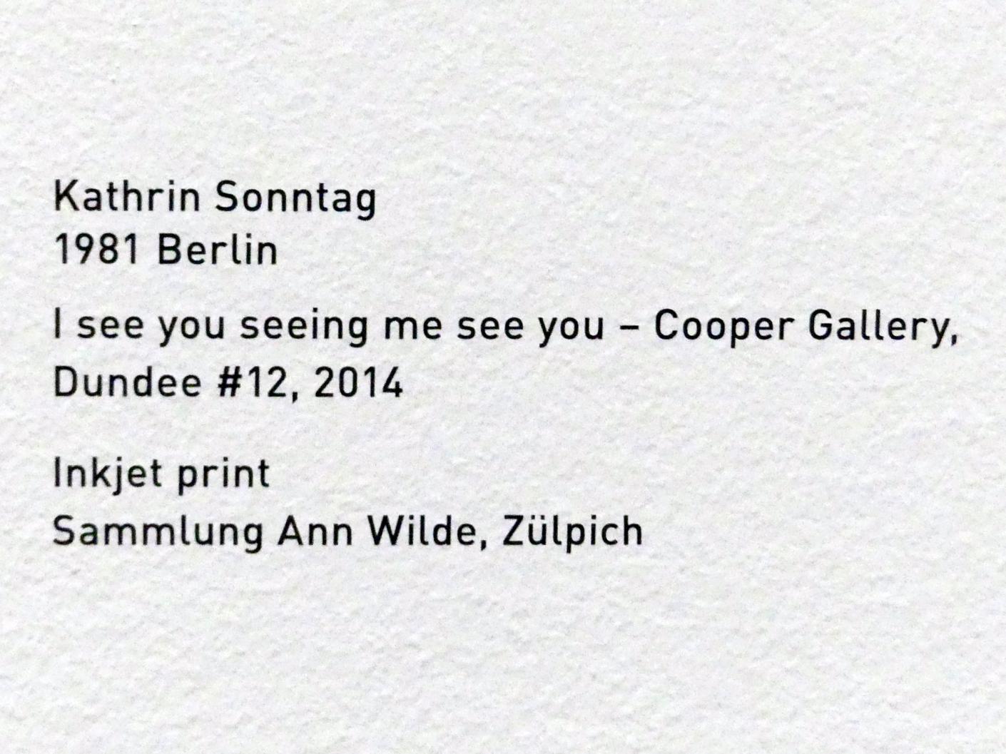 Kathrin Sonntag (2014), I see you seeing me see you - Cooper Gallery Dundee #12, München, Pinakothek der Moderne, Saal 8, 2014, Bild 2/2