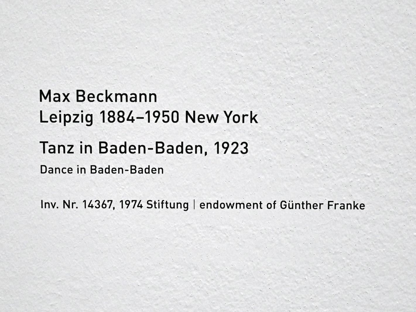 Max Beckmann (1905–1950), Tanz in Baden-Baden, München, Pinakothek der Moderne, Saal 9, 1923, Bild 2/2