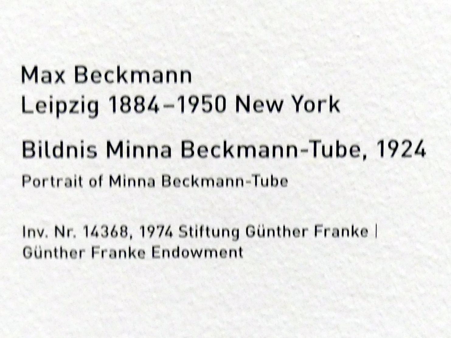 Max Beckmann (1905–1950), Bildnis Minna Beckmann-Tube, München, Pinakothek der Moderne, Saal 9, 1924, Bild 2/2