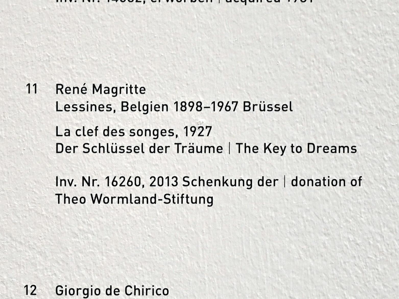 René Magritte (1926–1967), La clef des songes - Der Schlüssel der Träume, München, Pinakothek der Moderne, Gang im Westflügel, 1927, Bild 2/2