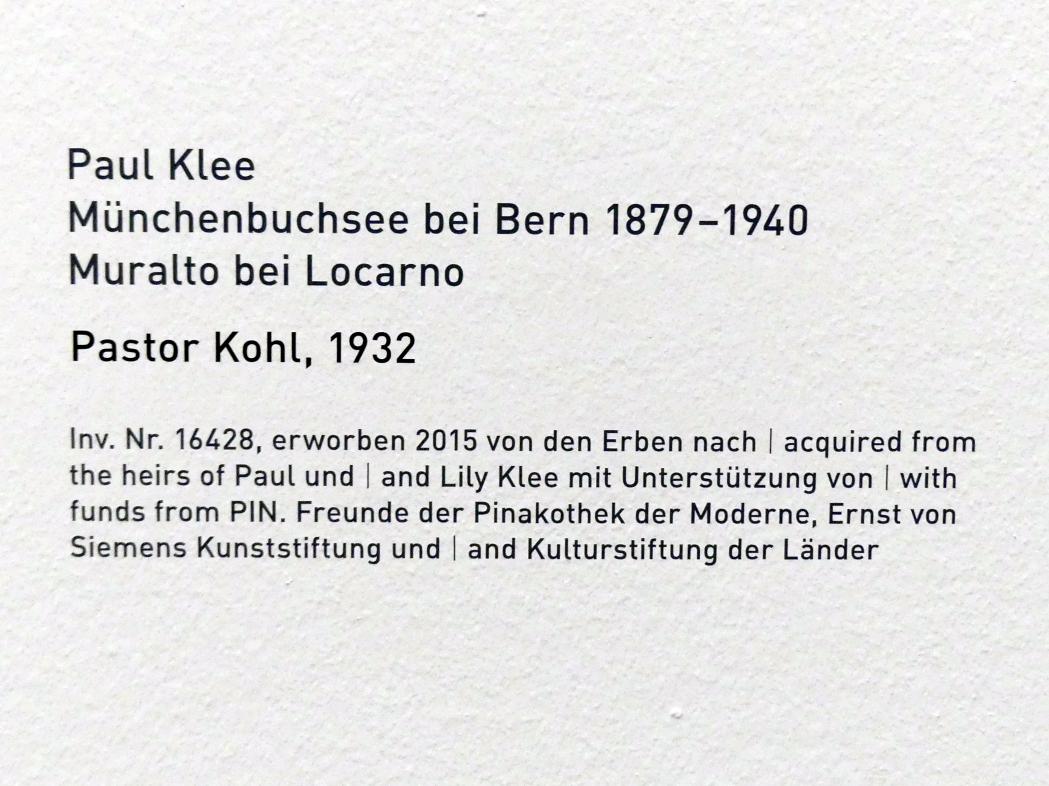 Paul Klee (1904–1940), Pastor Kohl, München, Pinakothek der Moderne, Saal 12, 1932, Bild 2/2