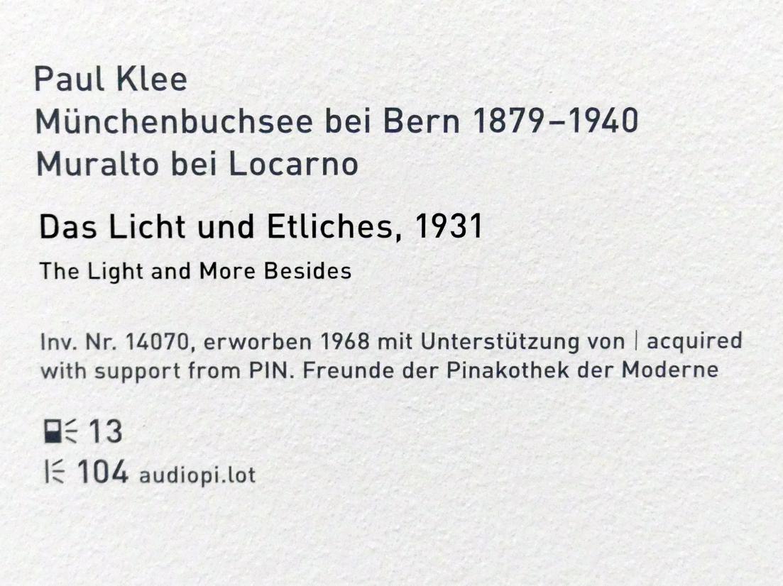 Paul Klee (1904–1940), Das Licht und Etliches, München, Pinakothek der Moderne, Saal 12, 1931, Bild 2/2
