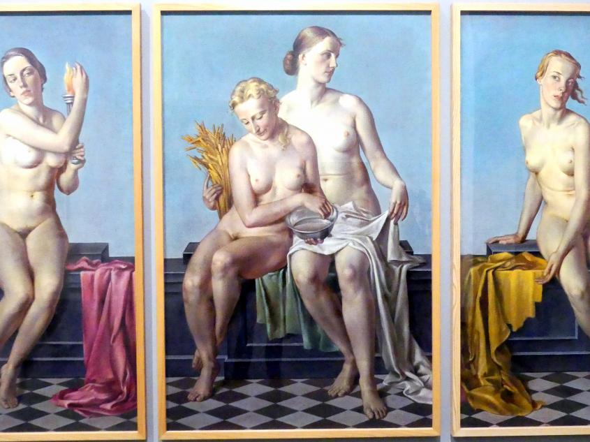 Adolf Ziegler (1936–1942), Die Vier Elemente: Feuer, Erde und Wasser, Luft, München, Pinakothek der Moderne, Saal 13, vor 1937, Bild 3/5