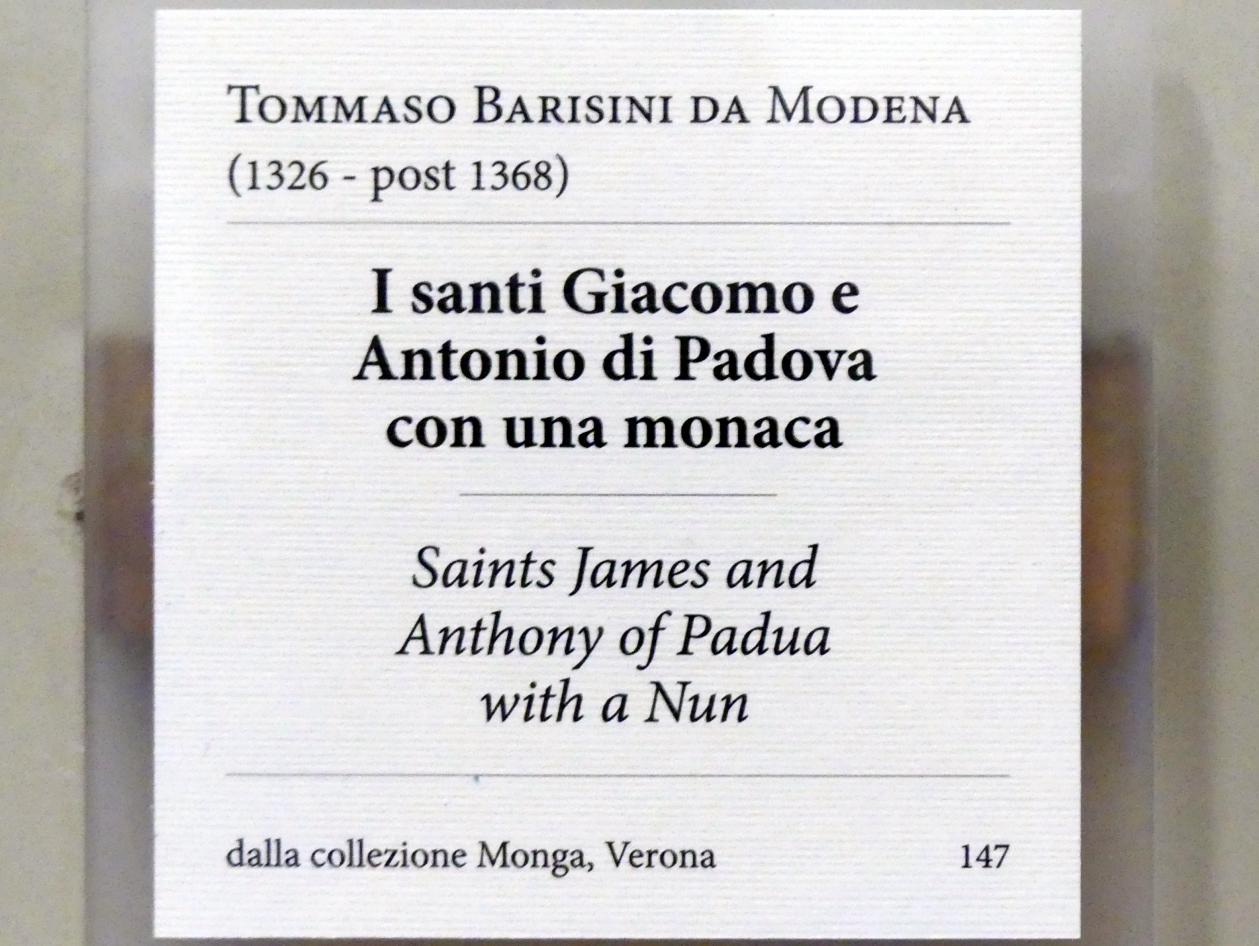 Tommaso da Modena (Tommaso Barisini) (1345–1360), Die Heiligen Jakobus und Antonius von Padua mit einer Nonne, Verona, Museo di Castelvecchio, Saal 9, 1360, Bild 2/2