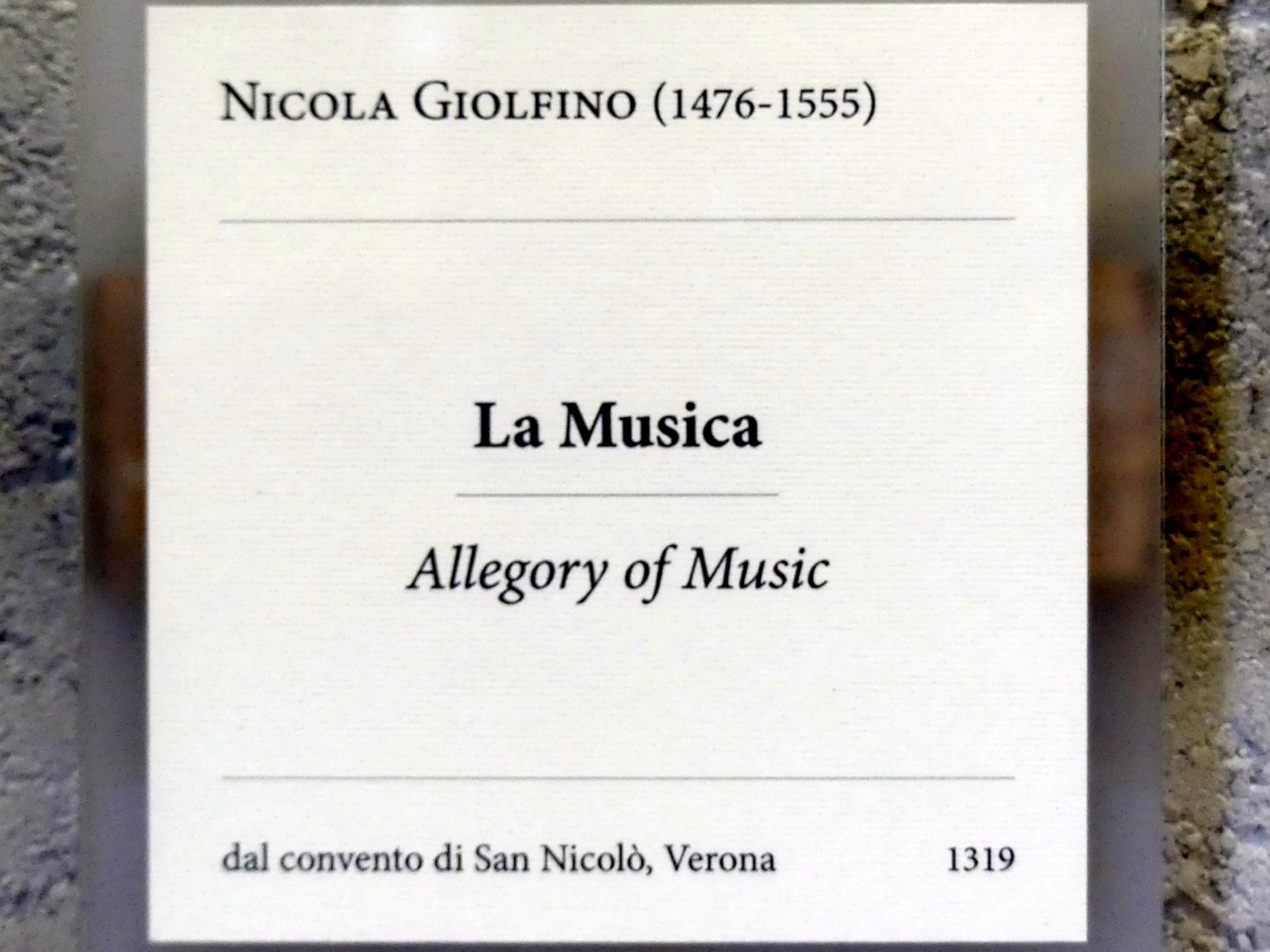 Nicola (Nicolò) Giolfino (1500–1527), Allegorie der Musik, Verona, convento di San Nicolò, jetzt Verona, Museo di Castelvecchio, Saal 17, Undatiert, Bild 2/2