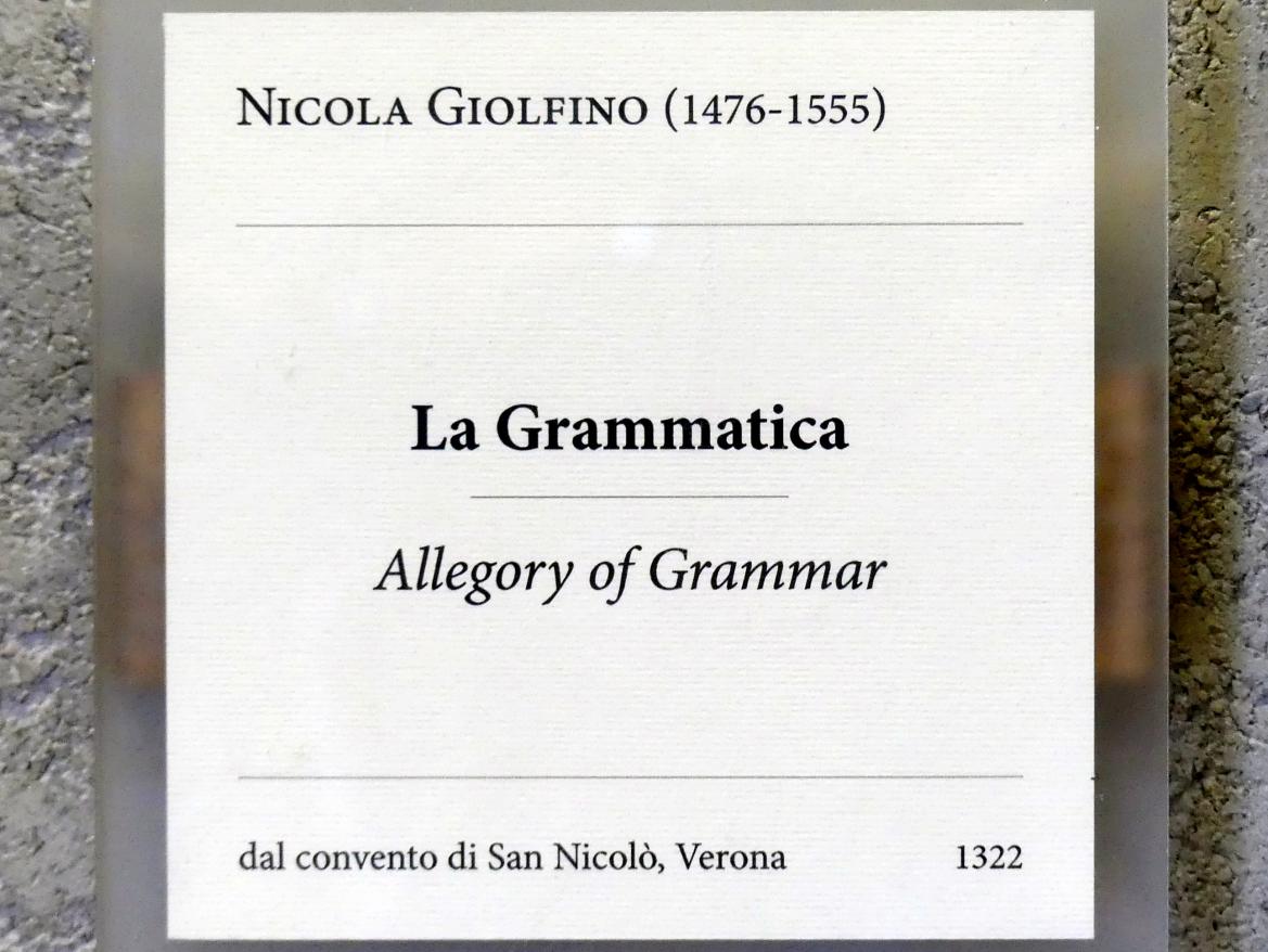 Nicola (Nicolò) Giolfino (1500–1527), Allegorie der Grammatik, Verona, convento di San Nicolò, jetzt Verona, Museo di Castelvecchio, Saal 17, Undatiert, Bild 2/2