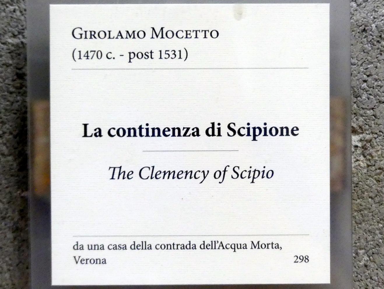 Girolamo Mocetto (Undatiert), Die Nachsicht des Scipio, Verona, Haus im Bezirk Acqua Morta, jetzt Verona, Museo di Castelvecchio, Saal 17, Undatiert, Bild 2/2