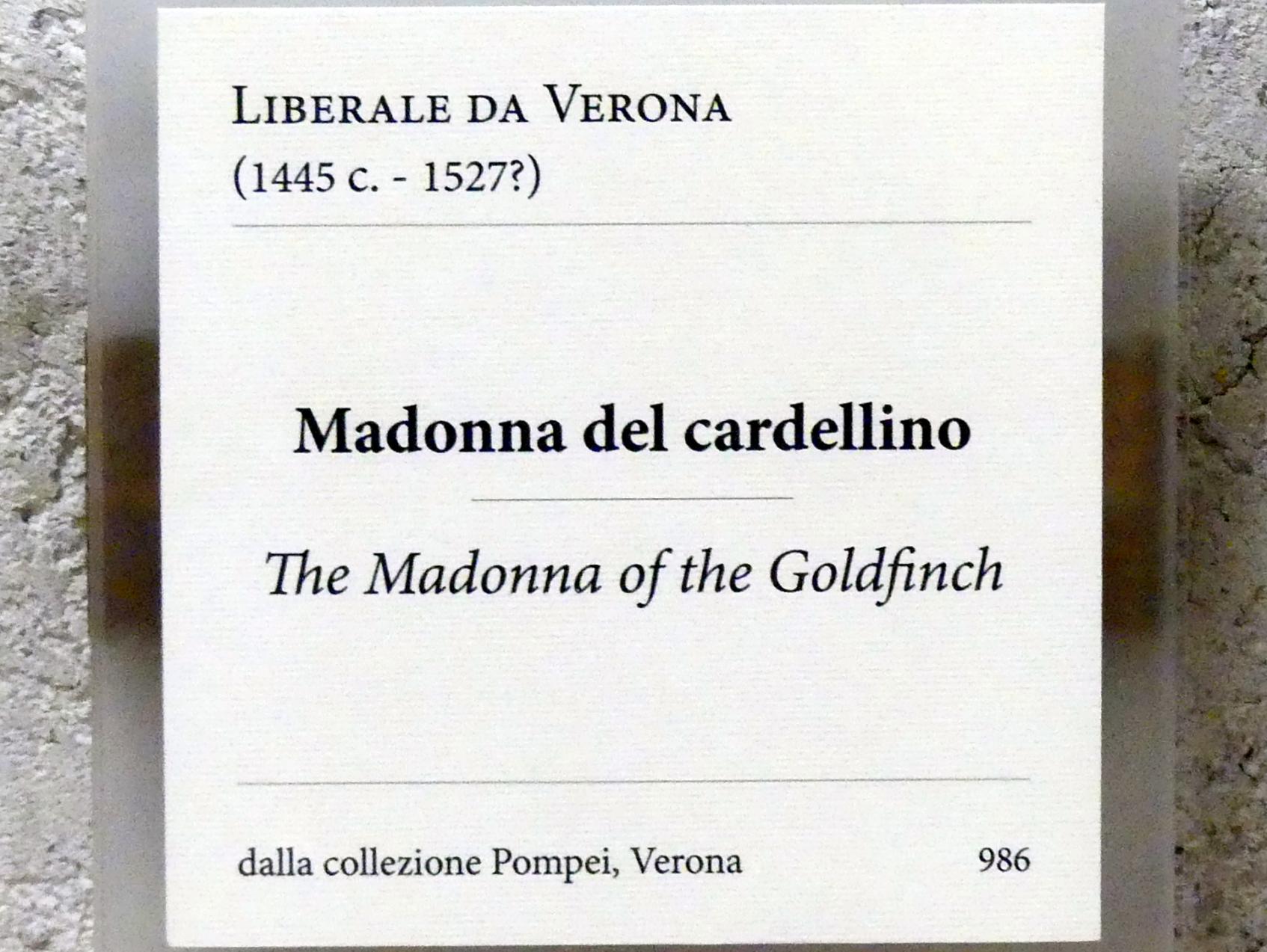 Liberale da Verona (1469–1515), Anbetung des Christkindes (Madonna mit dem Stieglitz), Verona, Museo di Castelvecchio, Saal 16, Undatiert, Bild 2/2