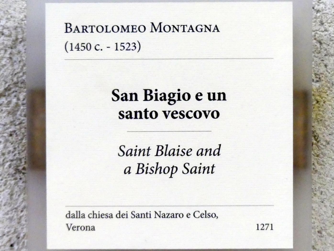 Bartolomeo Montagna (1497–1515), Hl. Blasius und ein Bischof, Verona, Chiesa dei Santi Nazaro e Celso, jetzt Verona, Museo di Castelvecchio, Saal 13, Undatiert, Bild 2/2