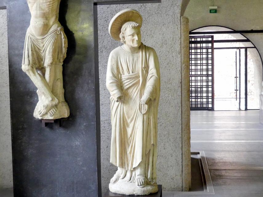 Maestro di Sant'Anastasia (1325–1350), Kreuzigungsgruppe, Verona, Chiesa dei Santi Giacomo e Lazzaro alla Tomba, jetzt Verona, Museo di Castelvecchio, Saal 4, 1. Hälfte 14. Jhd., Bild 6/7