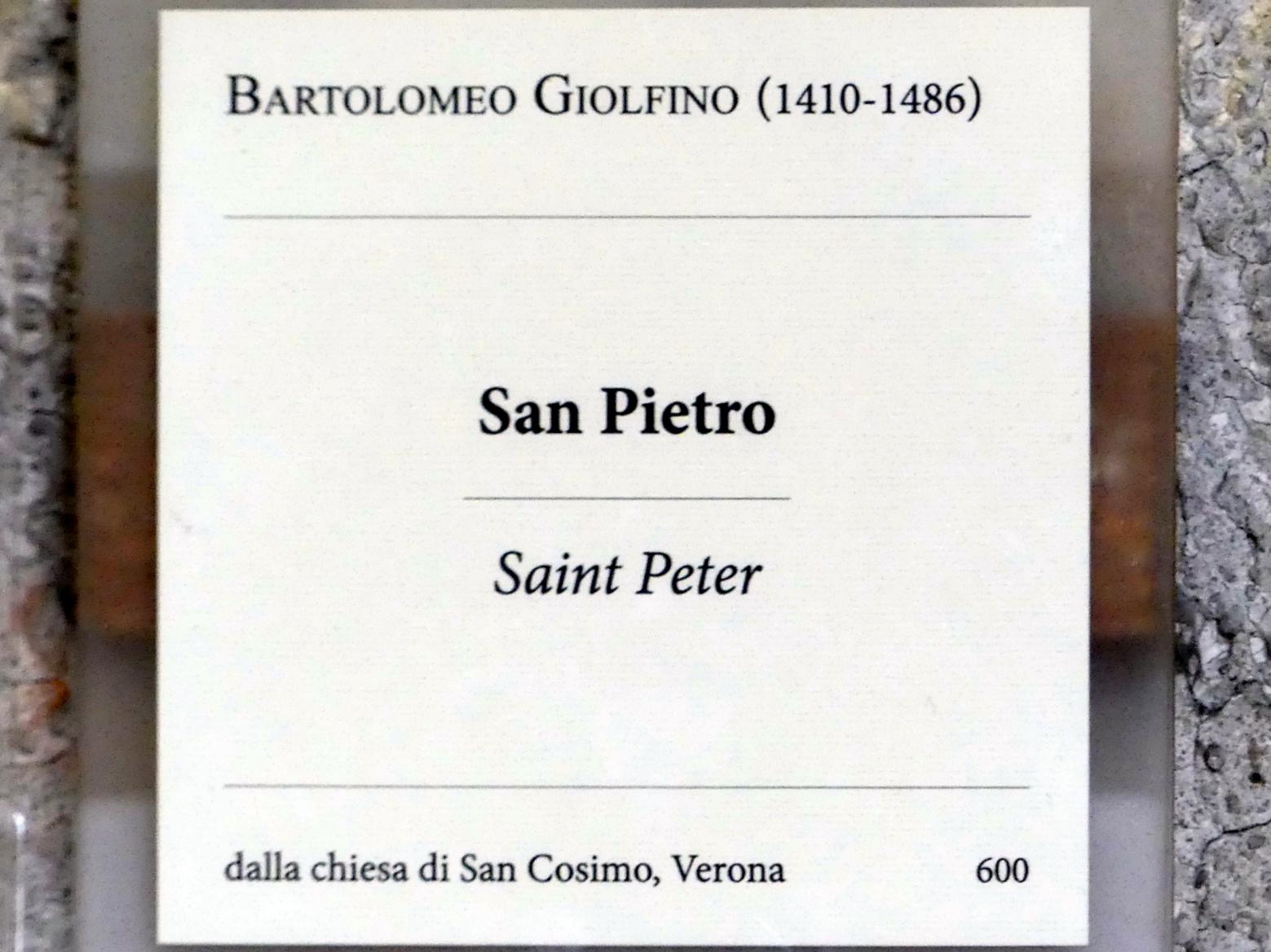 Bartolomeo Giolfino (1428), Heiliger Petrus, Verona, Kirche San Cosimo, jetzt Verona, Museo di Castelvecchio, Saal 5, Undatiert, Bild 4/4