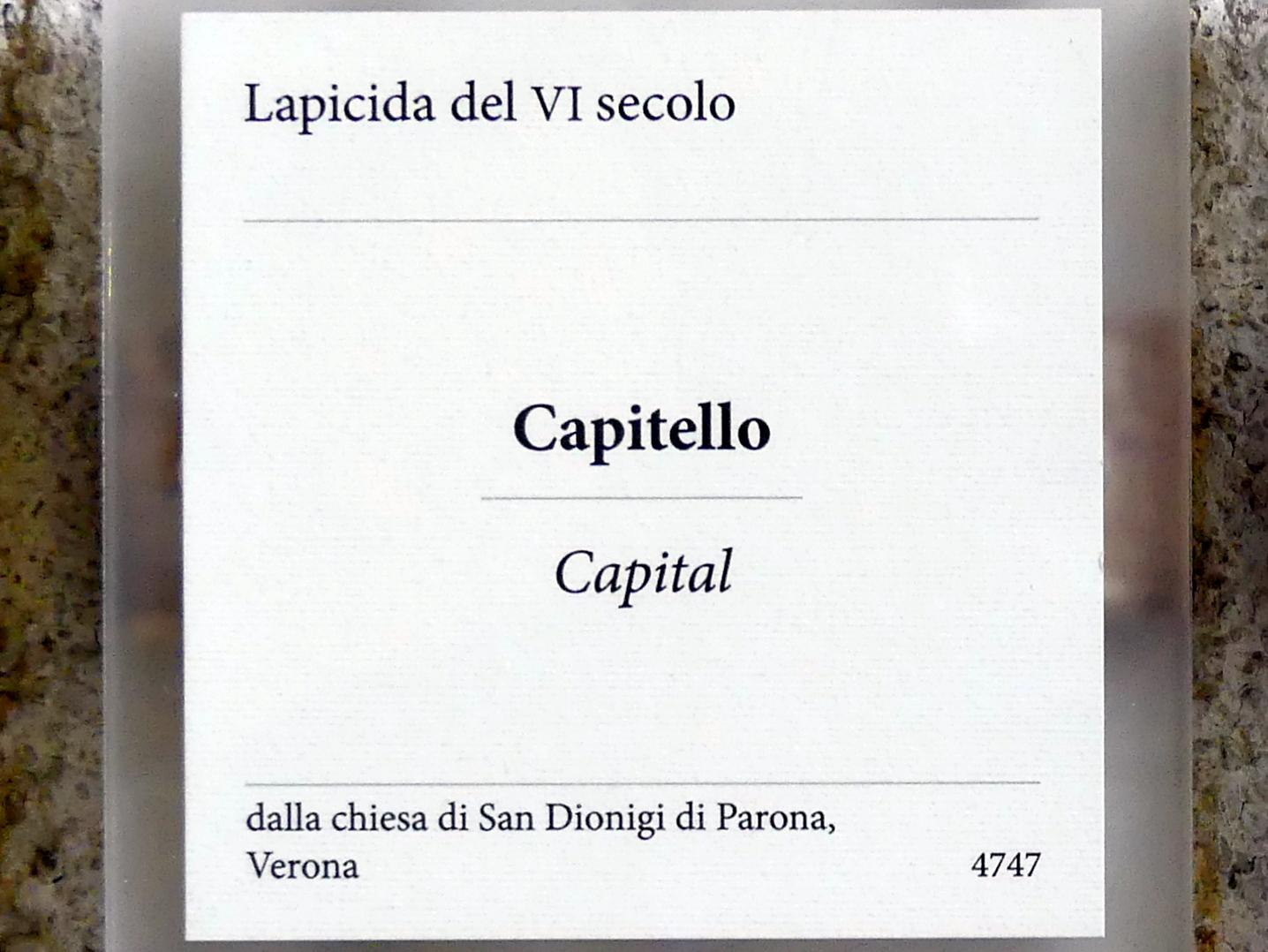 Kapitell, Parona, Chiesa di San Dionigi, jetzt Verona, Museo di Castelvecchio, Saal 1, 6. Jhd., Bild 2/2