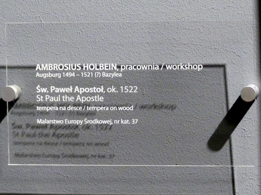 Ambrosius Holbein (Werkstatt) (1522), Heiliger Apostel Paulus, Breslau, Nationalmuseum, 2. OG, europäische Kunst 15.-20. Jhd., Saal 1, um 1522, Bild 2/2