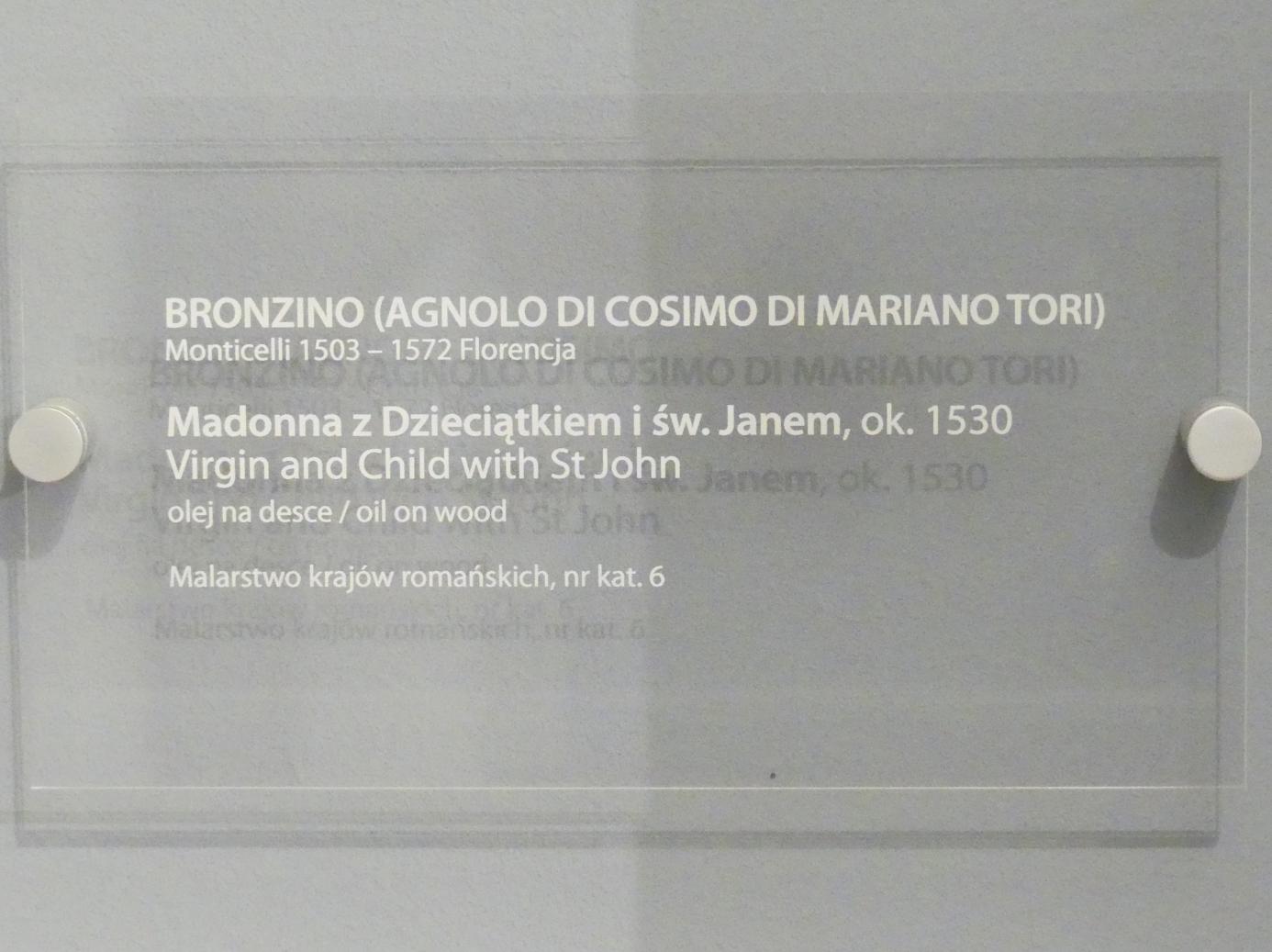 Agnolo di Cosimo di Mariano (Bronzino) (1526–1560), Maria mit Kind und dem Johannesknaben, Breslau, Nationalmuseum, 2. OG, europäische Kunst 15.-20. Jhd., Saal 1, um 1530, Bild 2/2