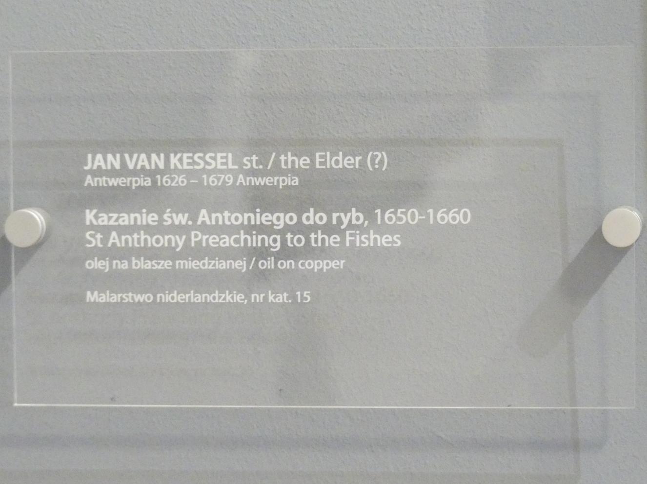 Jan van Kessel (1655–1670), Der heilige Antonius predigt zu den Fischen, Breslau, Nationalmuseum, 2. OG, europäische Kunst 15.-20. Jhd., Saal 2, 1650–1660, Bild 2/2