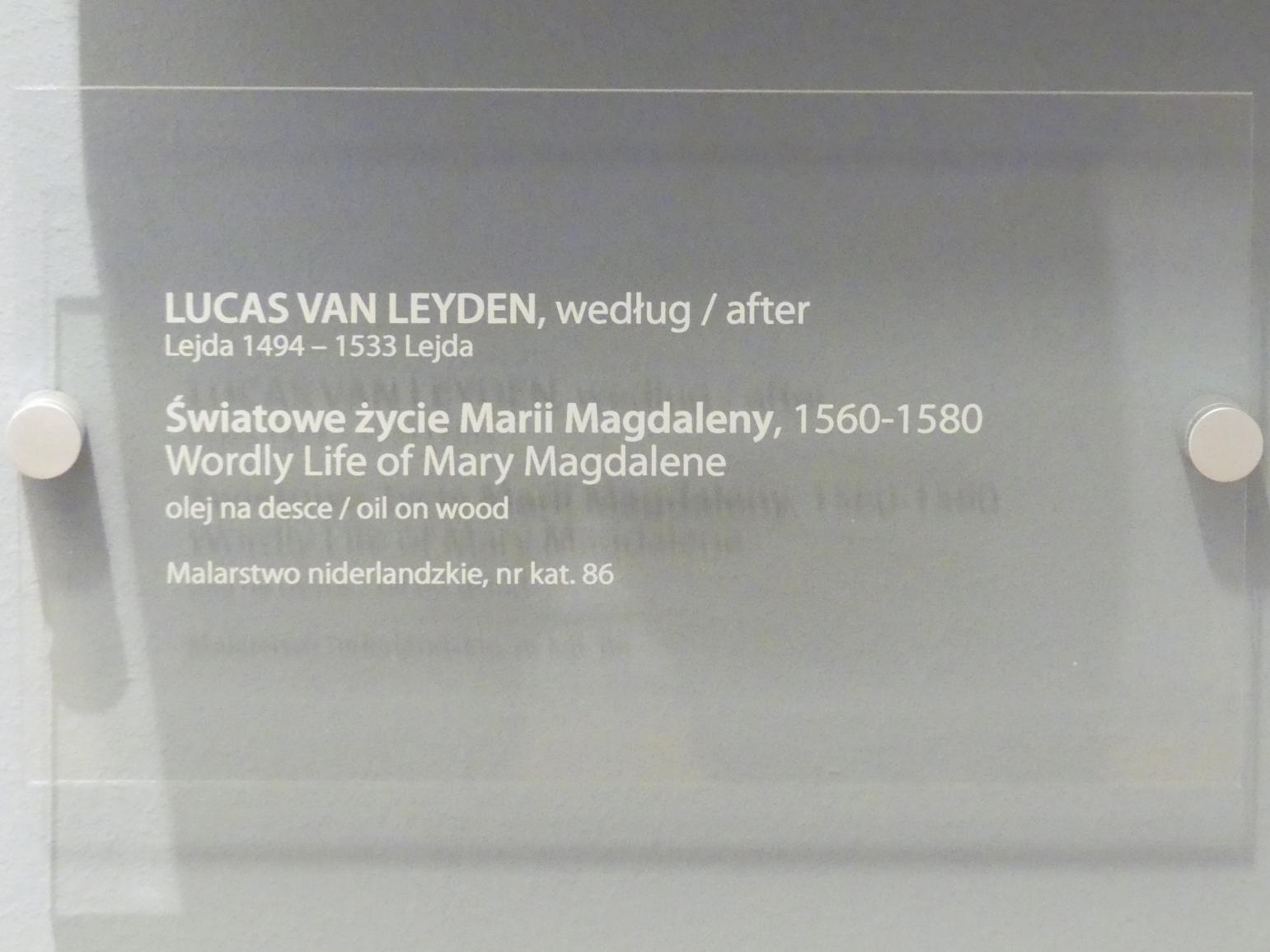 Lucas van Leyden (Nachfolger) (1533), Weltliches Leben der hl. Maria Magdalena, Breslau, Nationalmuseum, 2. OG, europäische Kunst 15.-20. Jhd., Saal 3, 1560–1580, Bild 2/2