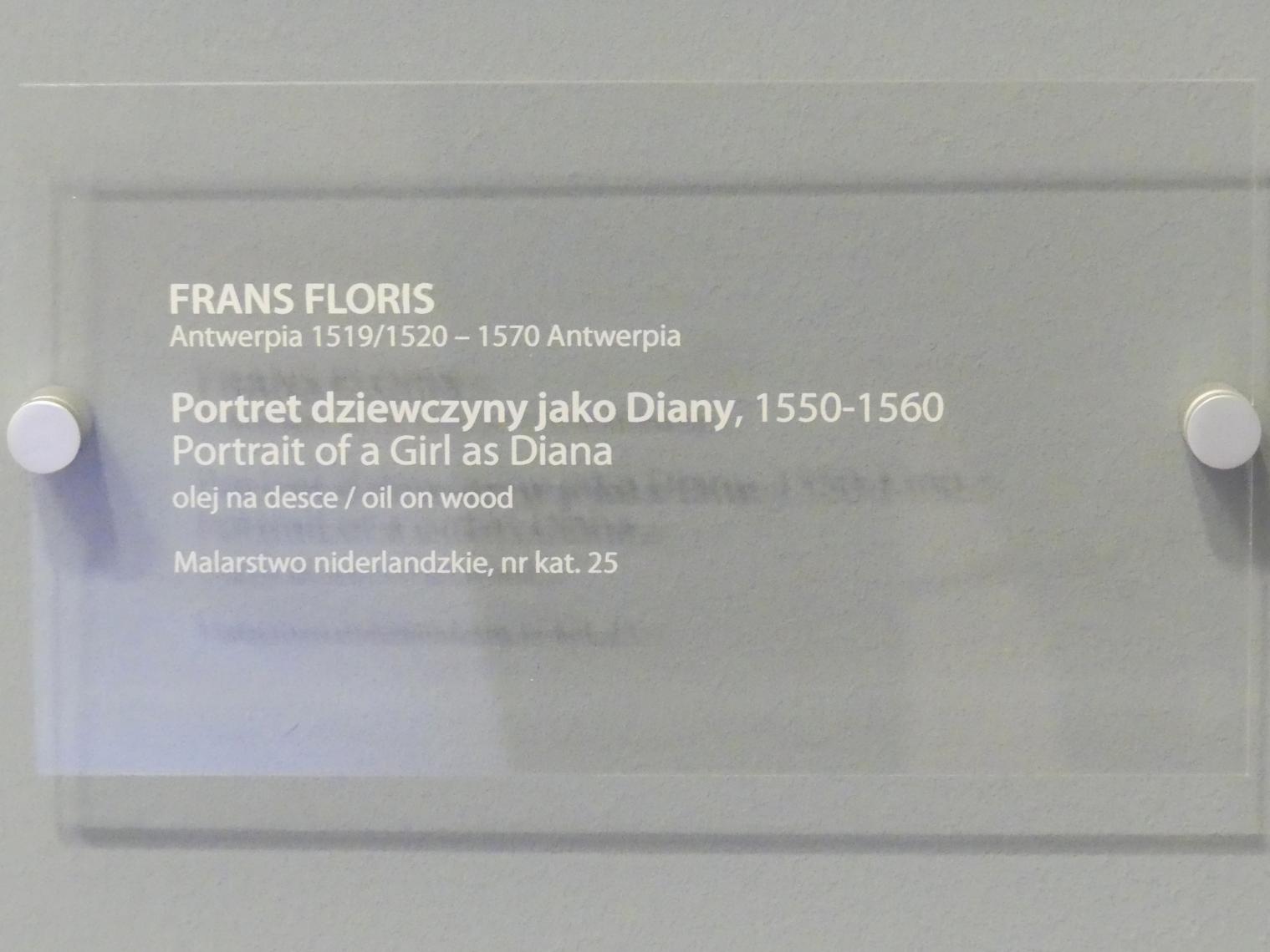 Frans Floris de Vriendt (1552–1566), Porträt eines Mädchens als Diana, Breslau, Nationalmuseum, 2. OG, europäische Kunst 15.-20. Jhd., Saal 4, 1550–1560, Bild 2/2