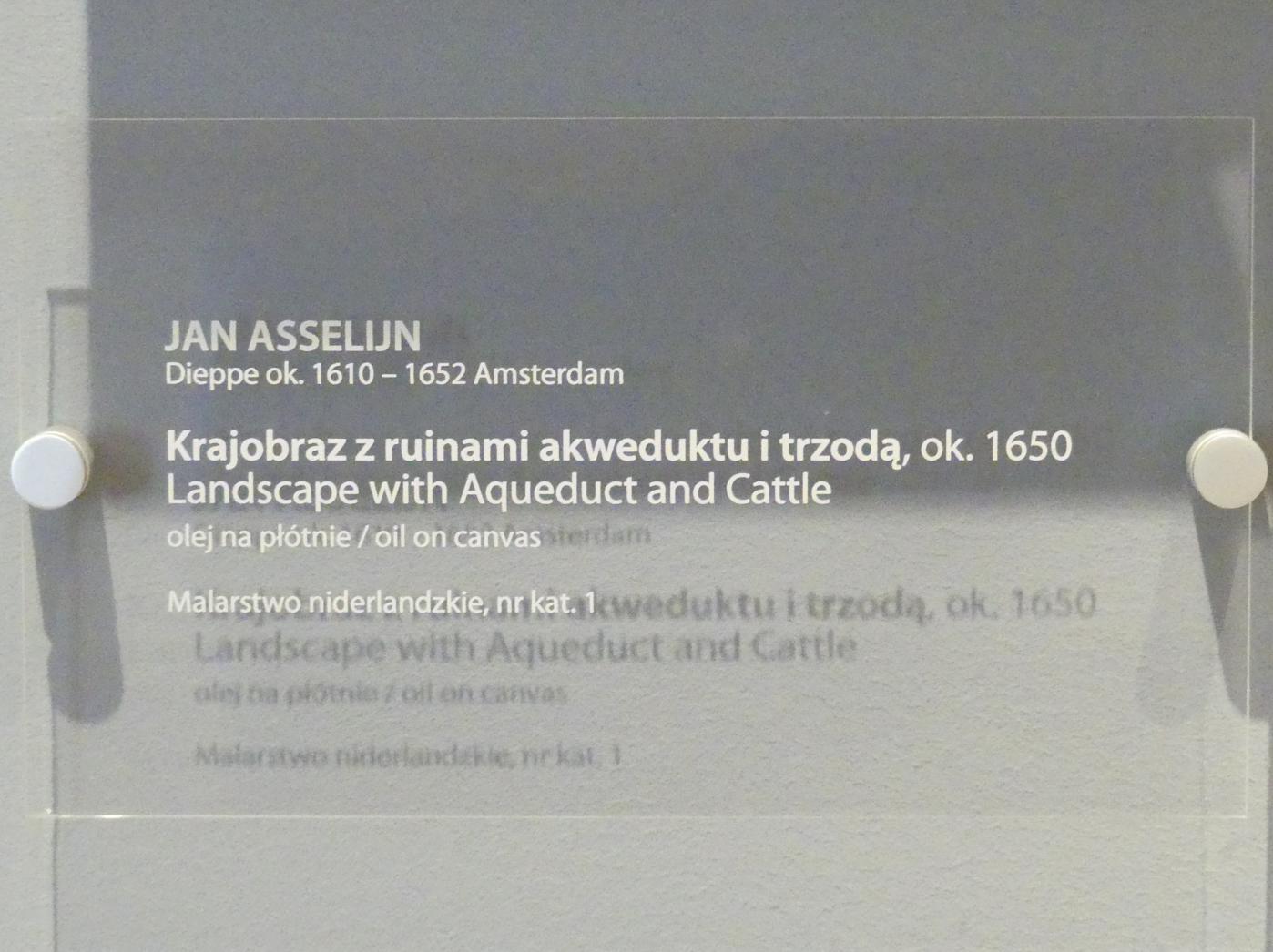 Jan Asselijn (1635–1651), Landschaft mit Aquädukt und Rindern, Breslau, Nationalmuseum, 2. OG, europäische Kunst 15.-20. Jhd., Saal 6, um 1650, Bild 2/2