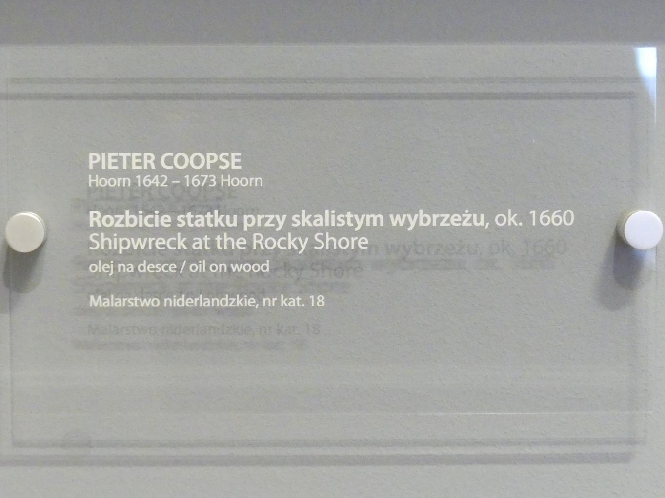 Pieter Coopse (1660), Schiffbruch an der felsigen Küste, Breslau, Nationalmuseum, 2. OG, europäische Kunst 15.-20. Jhd., Saal 7, um 1660, Bild 2/2